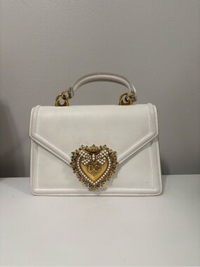Dolce & Gabbana White Devotion Top Handle Satchel with Gold Heart